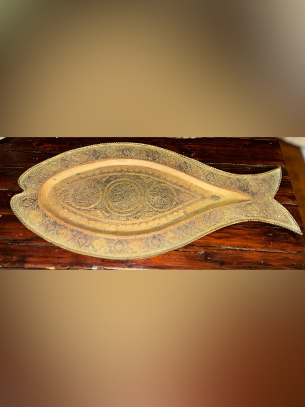 Ornate Brass Decorative Tray - Etched